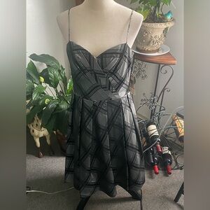Nine West Strapless Dress in Black and Gray Plaid